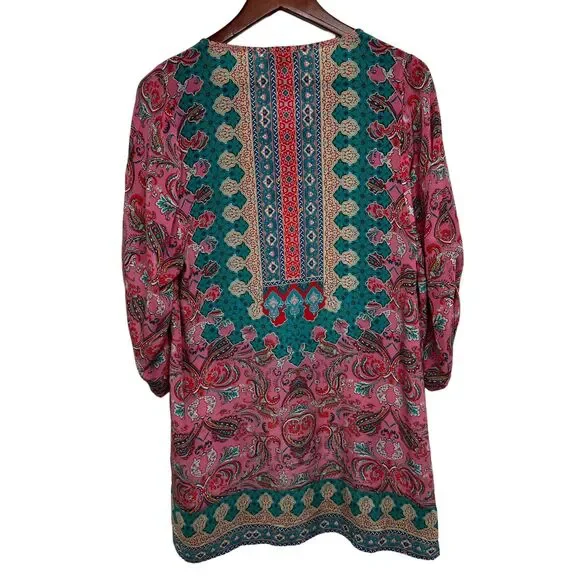Anthropologie Tolani Silk Pink Geometric Tunic Dress Blouse Size Small Coastal - Picture 3 of 16